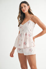 Stripe Embroidered Peplum Cami and Shorts Set Mable