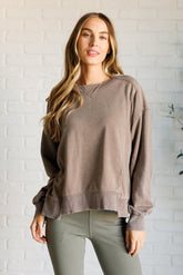 Quick Fix Mineral Wash Crew Neck Pullover in Mocha Rae Mode