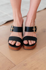 Tread Lightly Black Gold Buckle Platforms Simmer & Fay