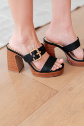 Tread Lightly Black Gold Buckle Platforms Simmer & Fay