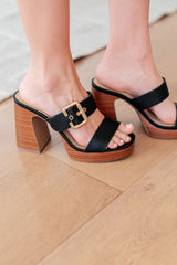 Tread Lightly Black Gold Buckle Platforms Simmer & Fay