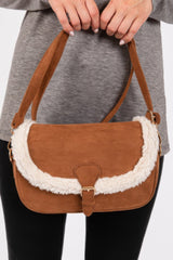 Fleece Trimmed Solid Crossbodybag Adjustable Strap Simmer & Fay Brown