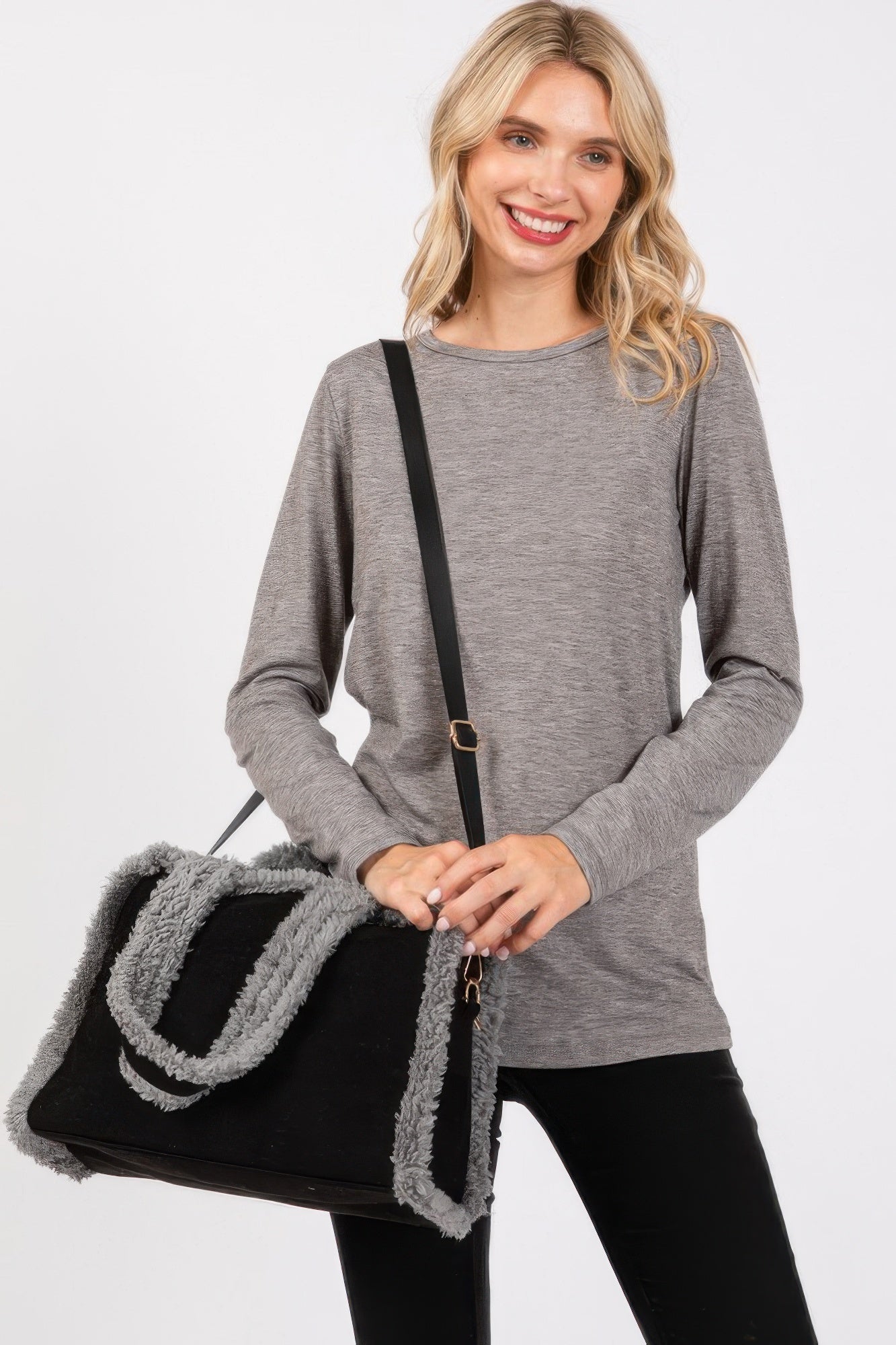 Fleece Trimmed Solid Tote And Crossbody Bag Simmer & Fay
