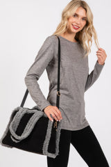 Fleece Trimmed Solid Tote And Crossbody Bag Simmer & Fay