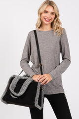 Fleece Trimmed Solid Tote And Crossbody Bag Simmer & Fay