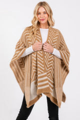Fuzzy Chevron Pattern Ruana Simmer & Fay Taupe One Size Fits All