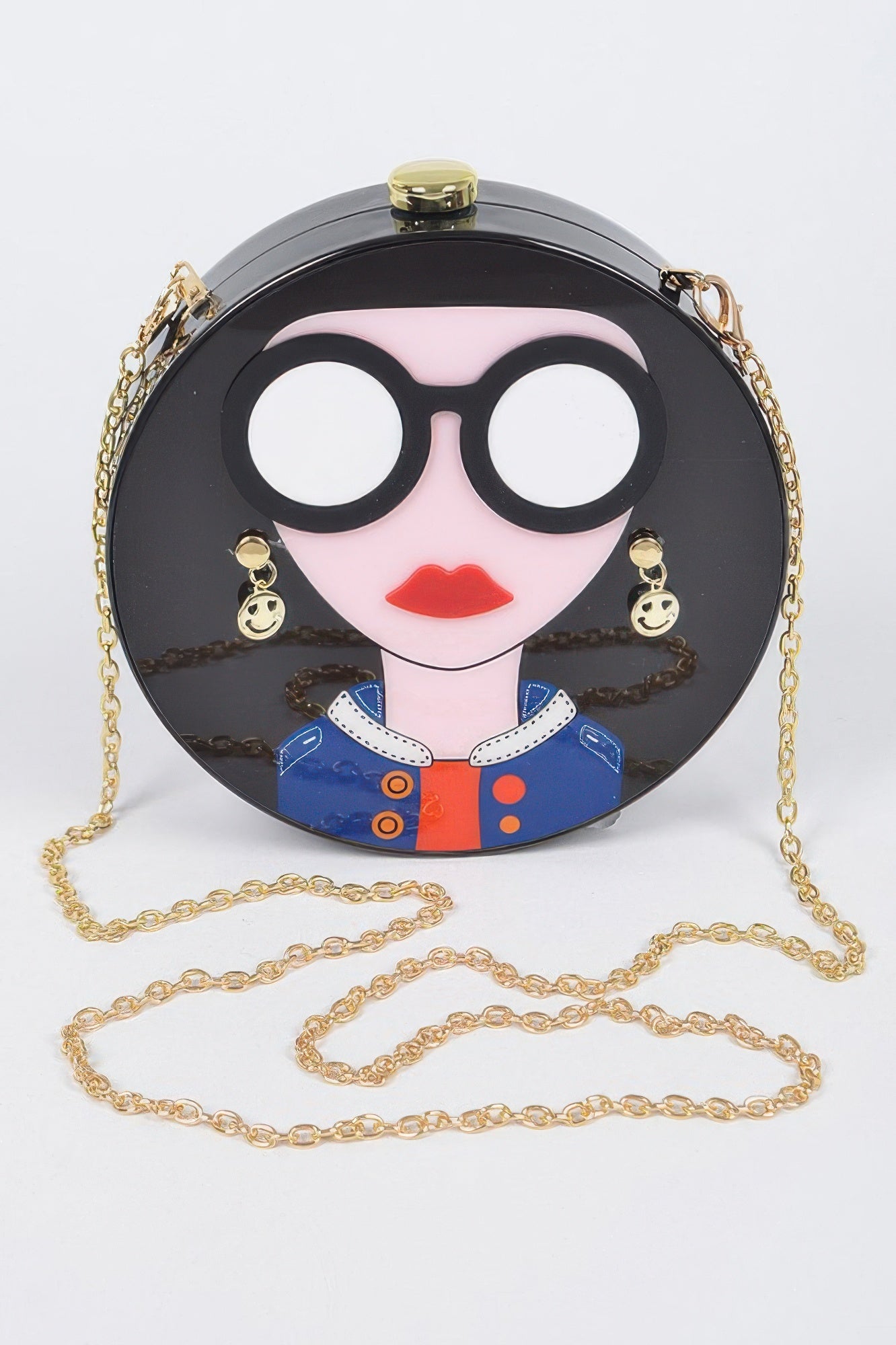 Novelty Fashion Girl Hard-Shell Gold Chain Minaudière Clutch HD Accessories