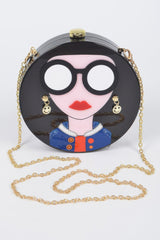 Novelty Fashion Girl Hard-Shell Gold Chain Minaudière Clutch HD Accessories
