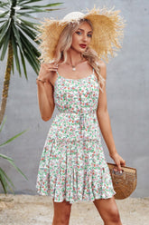 Floral Sleeveless A Line Ruffle Hem Mini Dress Simmer & Fay White Red Floral M