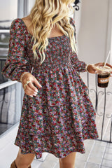 Square Neck Solid Lace Up Floral Cocktail Dress Simmer & Fay