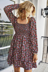 Square Neck Solid Lace Up Floral Cocktail Dress Simmer & Fay