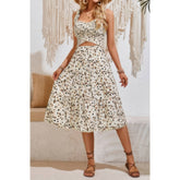 Square Neck Leopard Cut Out Elastic Waist Dress Simmer & Fay