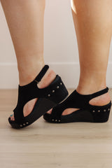 Walk This Way Wedge Sandals in Black Suede Corkys