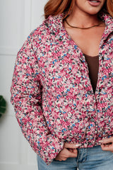 Wish Me Well Floral Printed Puffer Jacket in Cream Multi Polagram