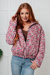 Wish Me Well Floral Printed Puffer Jacket in Cream Multi Polagram