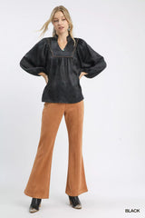 Crinkle Brocade Long Sleeve Blouse Umgee