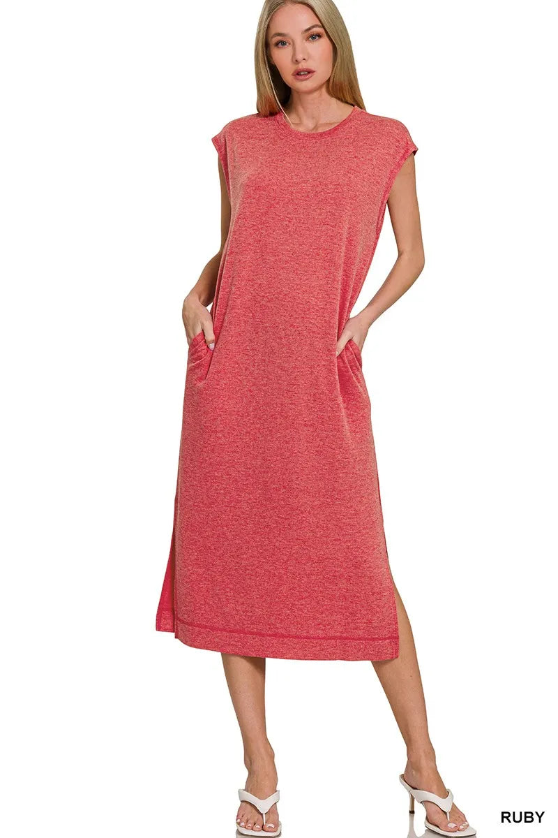 French Terry Sleeveless Round Neck Midi Dress ZENANA RUBY S