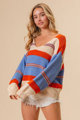 Multi Color Stripe Scoop Neck Sweater BiBi