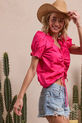 Ruffled Square Neck With Front Ruched Puff Sleeve BiBi