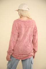 Washed V-Neck Exposed Seam Knit Top Very J