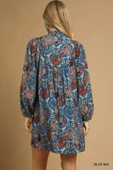 Boho Mix Paisley Babydoll Dress Umgee