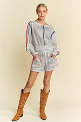 Sequin Stripe Long Sleeve Top And Short Pants Set Davi & Dani GREY S
