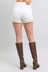 High Waist Shearling Cuff Denim Shorts Judy Blue