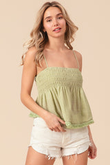 Fringed Hem Smocked Boho Cami Top BiBi