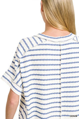 Stripe Jacquard Round-Meck Tee ZENANA