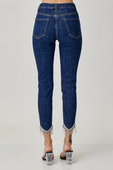 Embellished Mid Rise Crop Skinny Jeans Risen