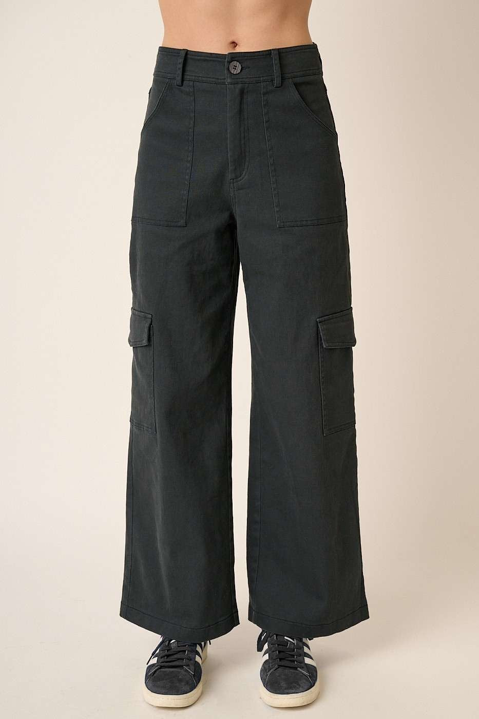 Wide Leg High Waist Pants with Cargo Pockets Mittoshop Black S