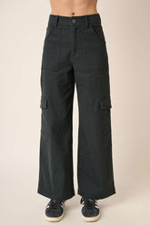 Wide Leg High Waist Pants with Cargo Pockets Mittoshop Black S