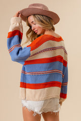 Multi Color Stripe Scoop Neck Sweater BiBi