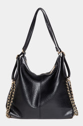 Faux Leather Hobo Bag with Gold Chain Detail Fame Black One Size