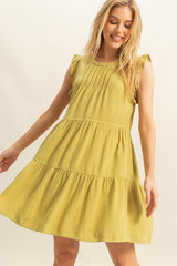 Round Neck Ruffle Sleeve Tiered Dress HYFVE
