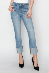 High Rise Cuffed Slim Straight Jeans Risen Light 0(24)