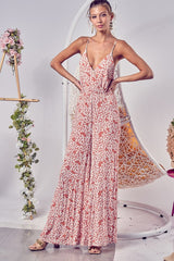 Floral Print Cirnkled Gauze Spaghetti Strap Jumpsuit BiBi
