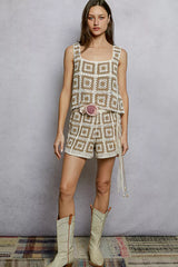 POL Openwork Square Neck Cropped Crochet Tank with Granny Square Weave Trendsi