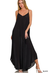 Woven Crinkle Cami Maxi Dress with Side Pockets ZENANA