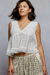 Textured Lace Cropped Tank with Trim Detail POL IVORY S