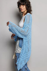 Openwork Lightweight Open Front Cardigan with Scalloped Edge POL