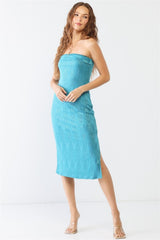 Geometric Print Strapless Side Slit Dress LE LIS Jade XS