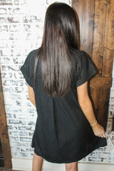 Textured V Neck Short Sleeve Pockted Mini Dress Simmer & Fay