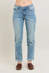 V-Front Cuff Boyfriend Jeans Judy Blue MD 1(25)