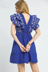 Ruffled Sleeve Embroidered Mini Dress Umgee