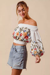 Floral Embroidered Off The Shoulder Crop Top So Me