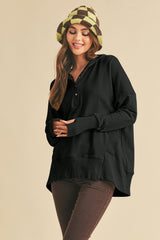 Half Snap Dropped Shoulder Hoodie Aemi + Co