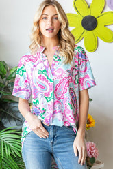 Flowy Paisley Print Short Sleeve Relaxed Top Heimish