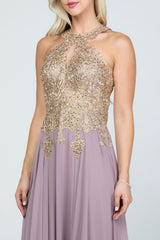 Plus Size Off The Shoulder Chiffon Embellished Gown LA SCALA