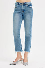 High Rise Crop Straight Slim Jeans With Plus Size Risen